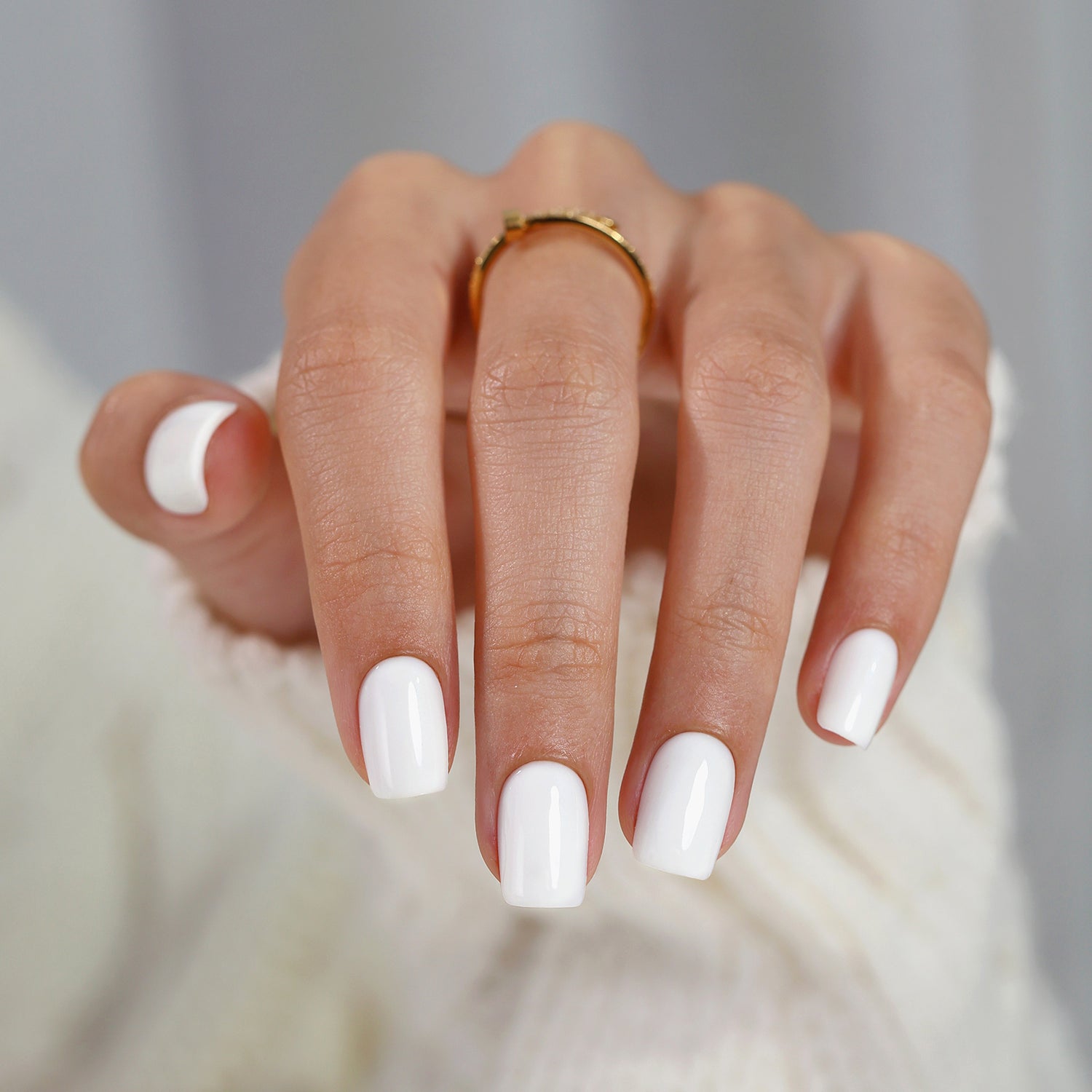 Crisp Opaque White Short Squares — Winter White Nails