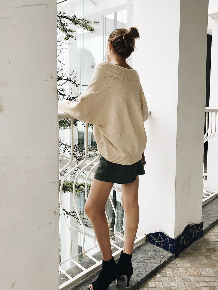Cream Off-the-Shoulder Sweater and Satin Skirt: Elegant Evening Casual Cream Off-the-Shoulder Sweater and Satin Skirt: Elegant Evening Casual β Oversized Sweater Outfits