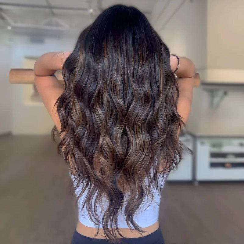 Mid-Back Dark Brown With Warm Caramel Highlights — Winter Highlights