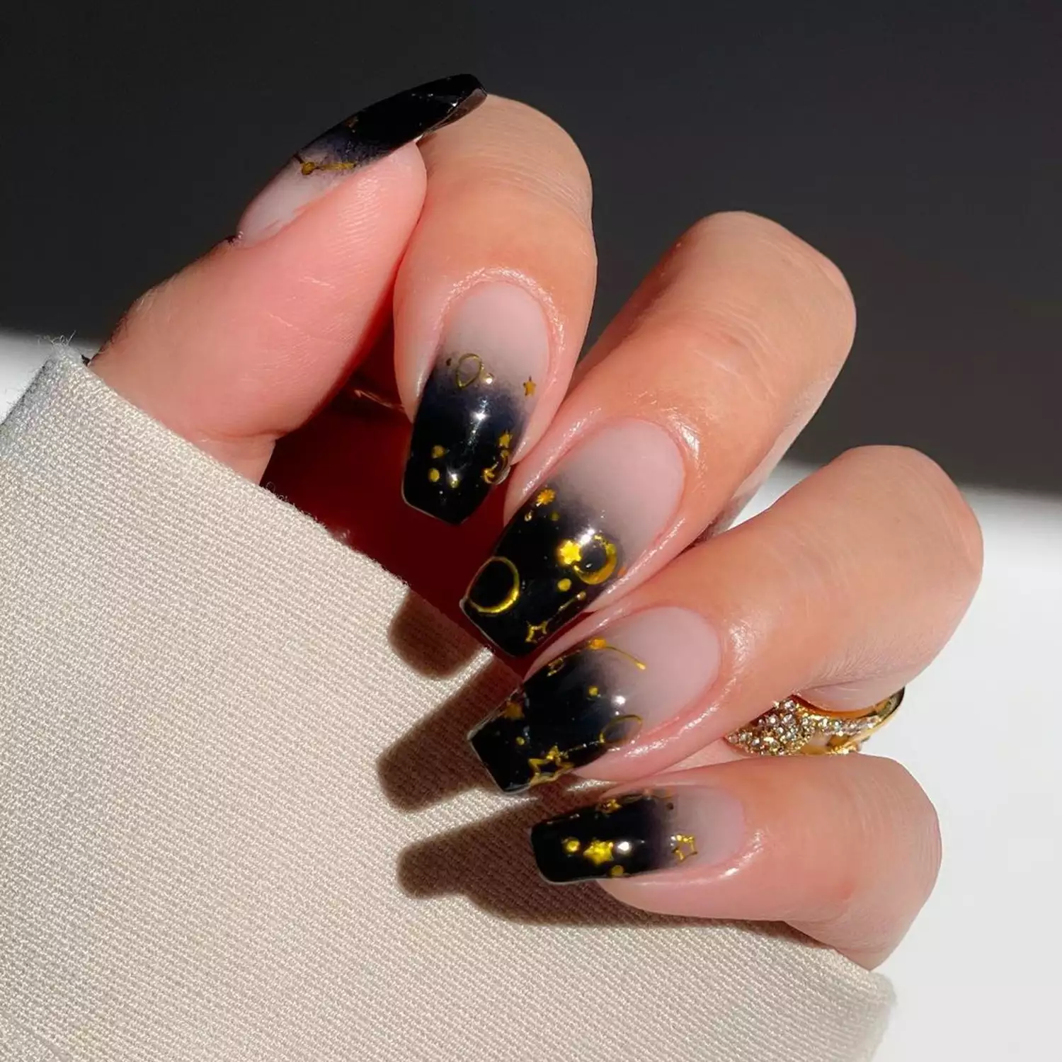 Black to Pink Ombre with Celestial Foil — Winter Black Nails