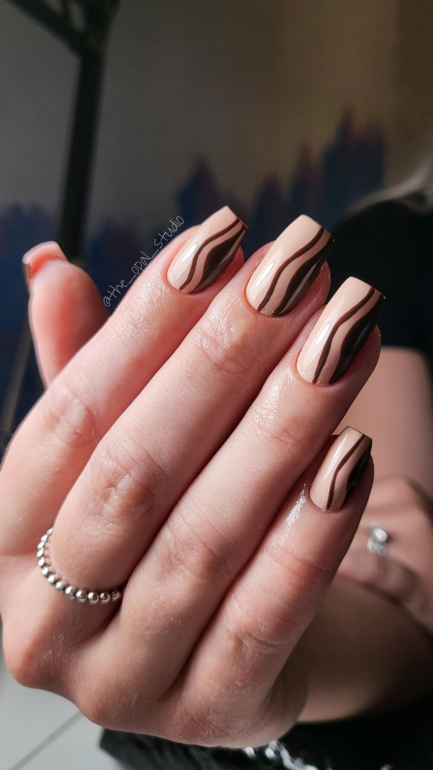 Wavy Stripes Visual Idea — Mocha Nails
