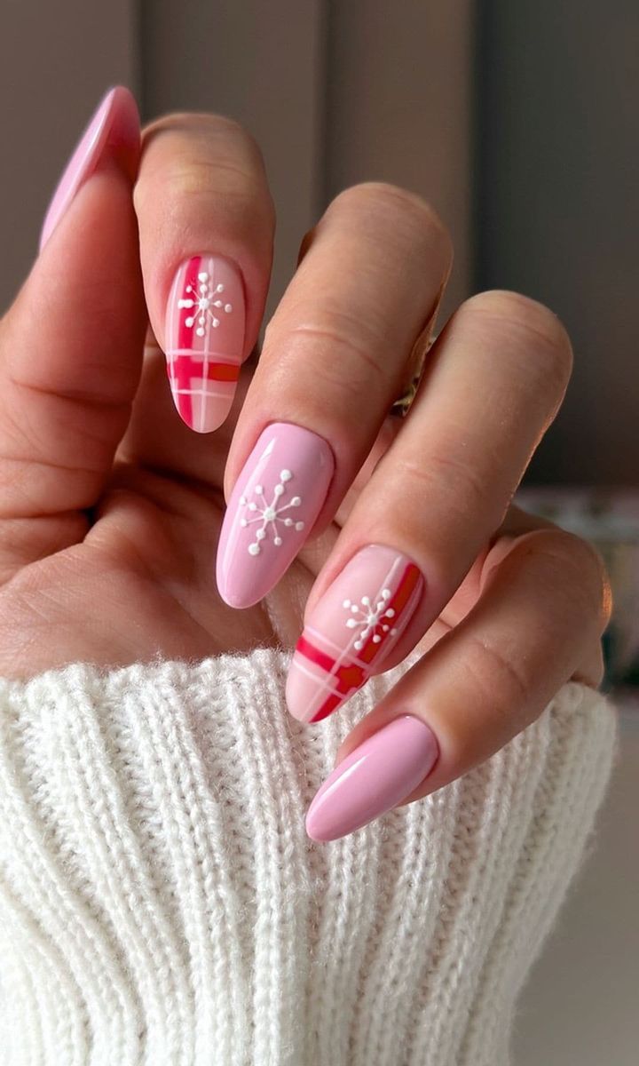 Pink Red Plaid Snowflake Nails Pink Red Plaid Snowflake Nails β Christmas Acrylic Nails 2026