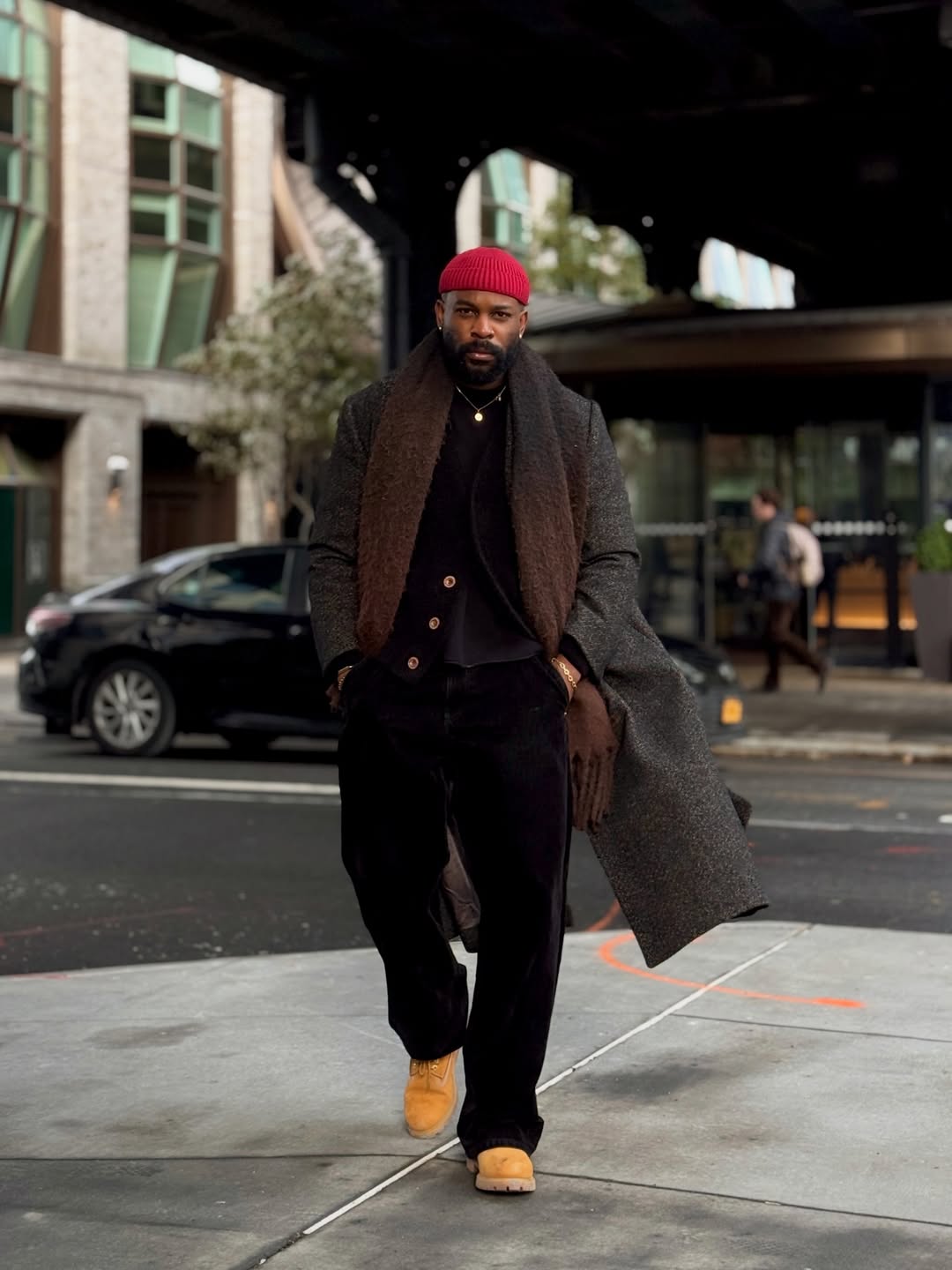 Textured Grey Coat Over a Black Base Layer Textured Grey Coat Over a Black Base Layer β Winter Outfits for Men
