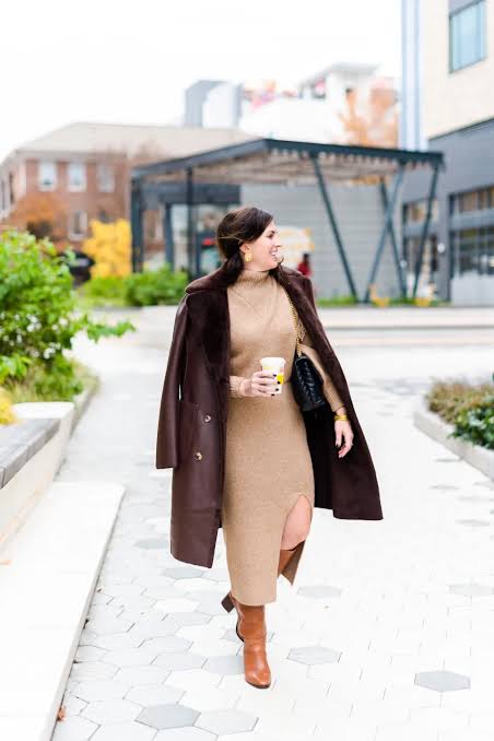 Knit Midi Dress with Faux Fur Trim Coat — December Outfits