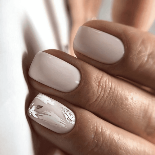 Pale Nude with Silver Foil Accent Nails Pale Nude with Silver Foil Accent Nails β Winter Work Nails