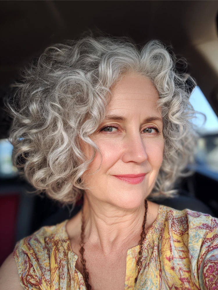 Salt and Pepper Bob With Natural Curls — Winter Haircuts for Women Over 70