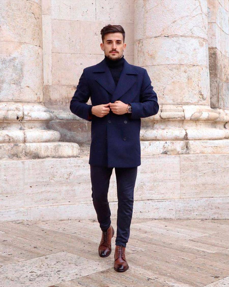 Men's Navy Peacoat with Turtleneck and Boots Men's Navy Peacoat with Turtleneck and Boots β Peacoat Outfits