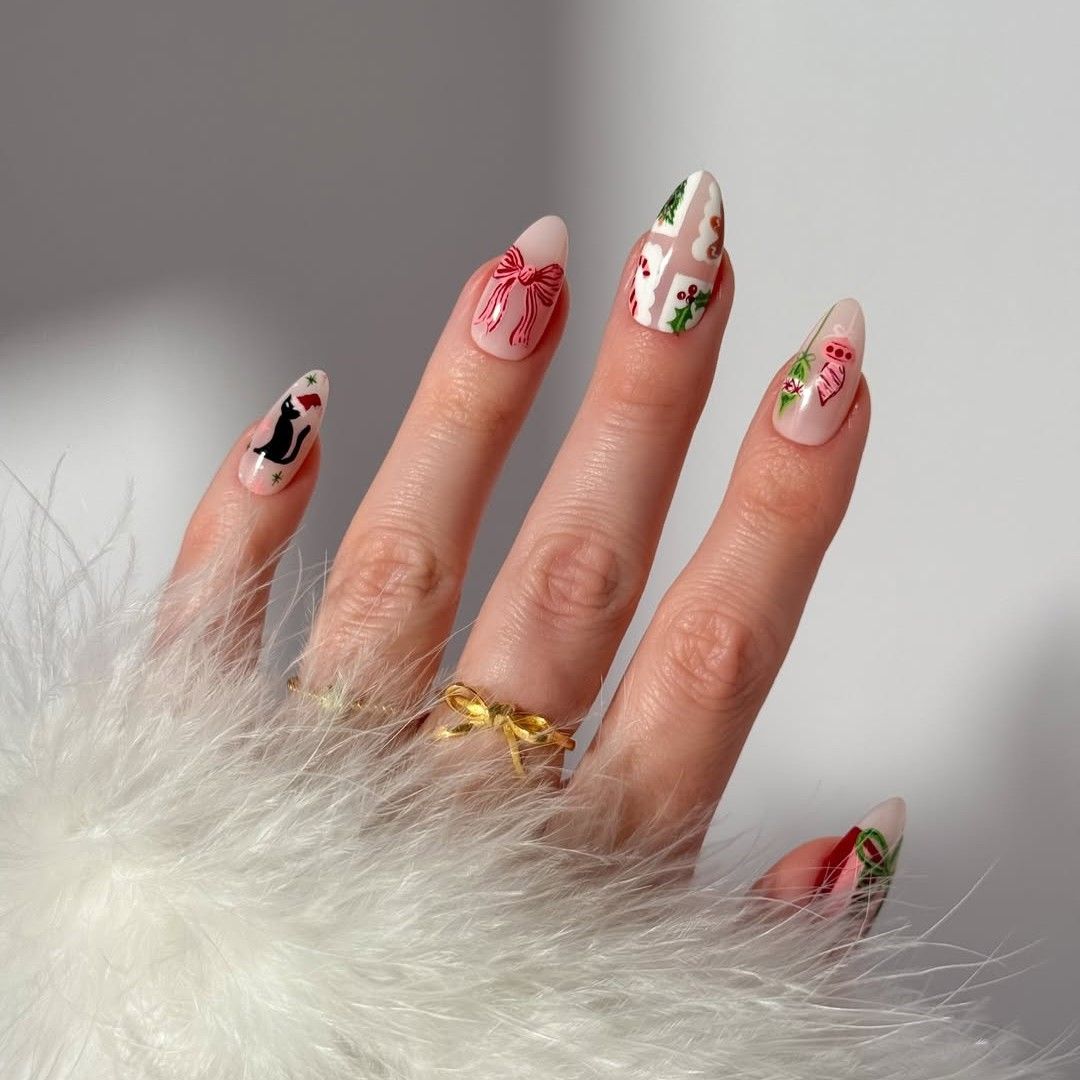 Delicate Snowflake Shimmer Almond Nails Delicate Snowflake Shimmer Almond Nails β Holiday Nails 2026