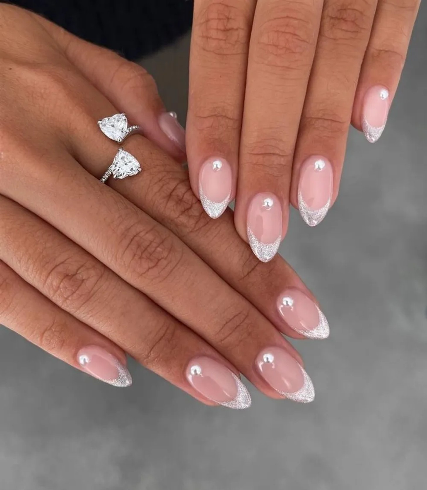Silver Glitter Outline French Almond Silver Glitter Outline French Almond β Winter Wedding Nails