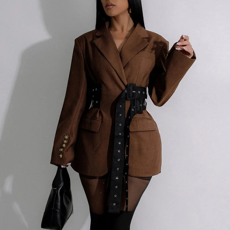 Oversized Blazer as a Dress with Studded Belt Oversized Blazer as a Dress with Studded Belt β Y2K Winter Outfits
