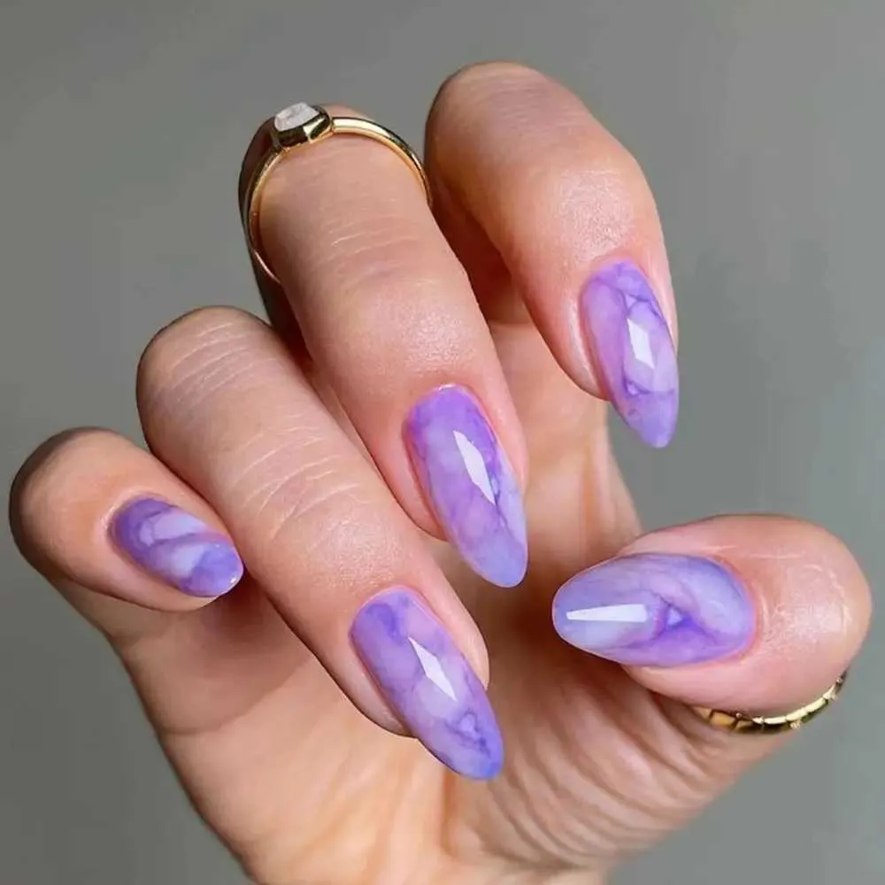 Purple And White Marble Winter Nails Purple And White Marble Winter Nails β Medium Winter Almond Nails