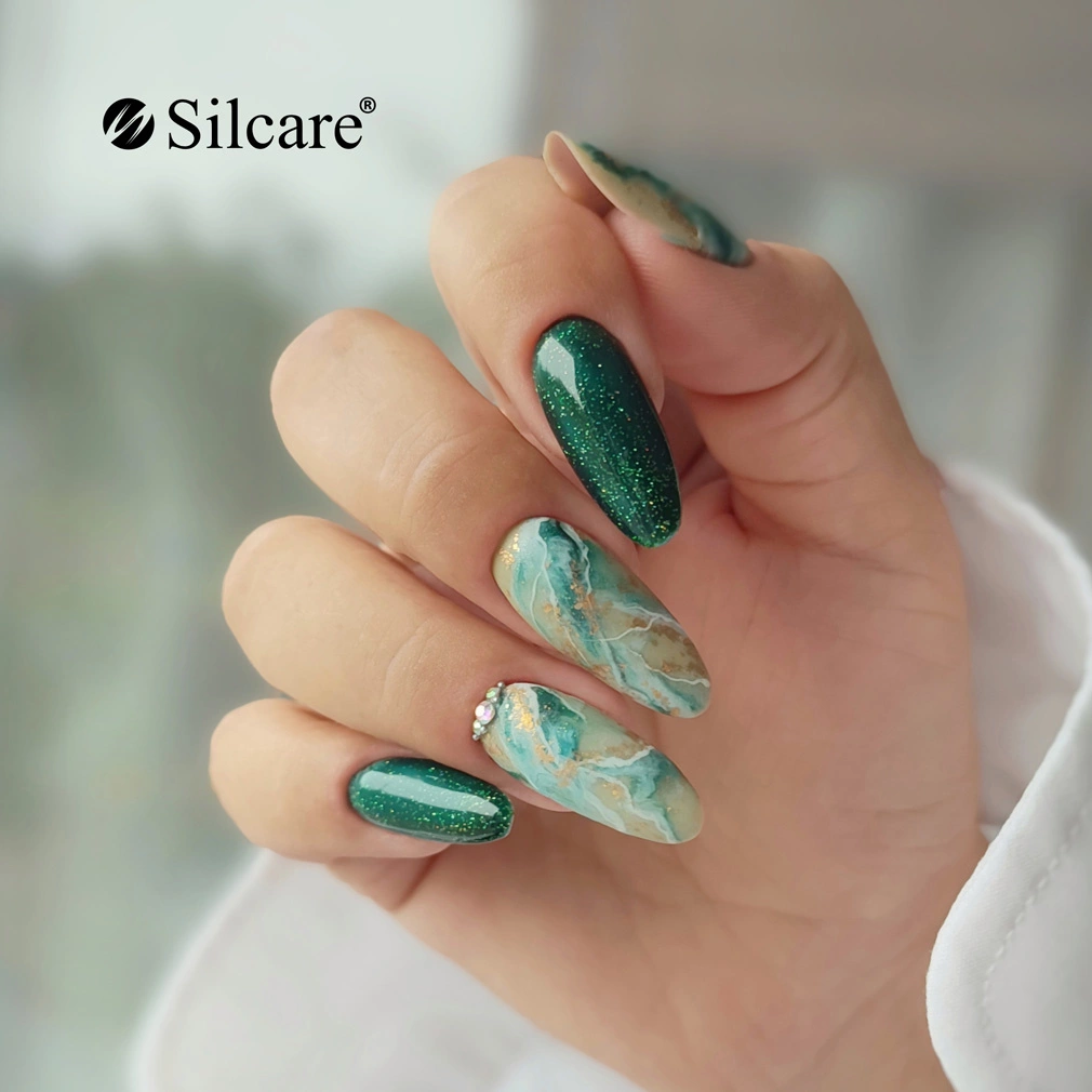 Long Stiletto Emerald Marble with Gold Long Stiletto Emerald Marble with Gold β Emerald Green Nails