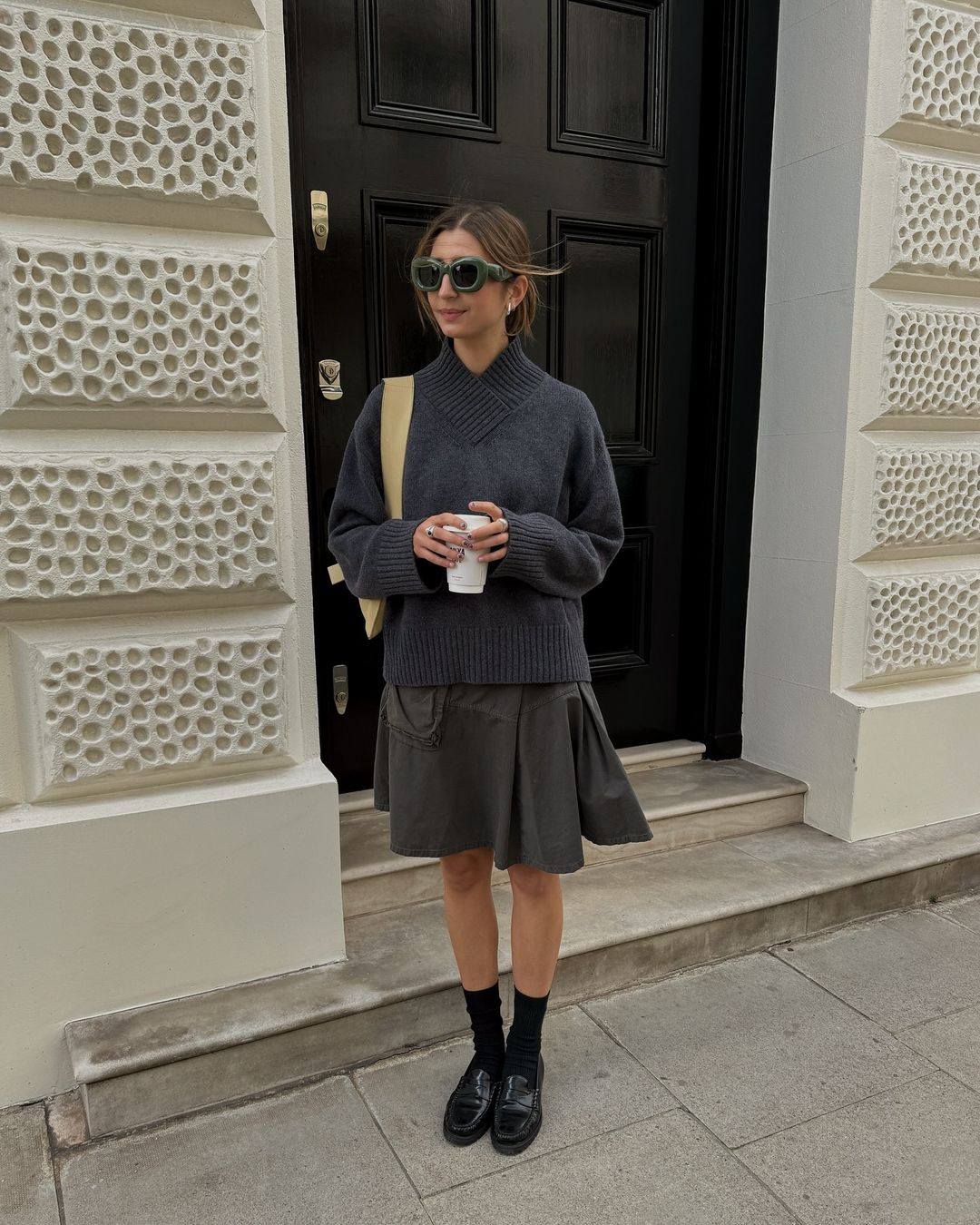 Minimalist Grey Knit and Pleats: Transitional Style — London Winter Outfits