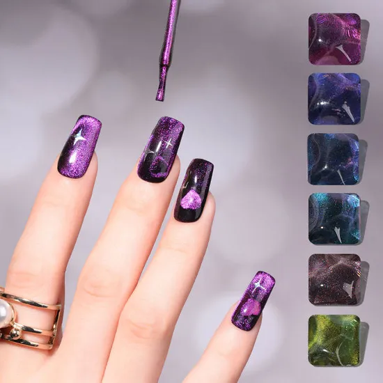 Purple Heart Motif Cat Eye Nails — Winter Cat Eye Nails