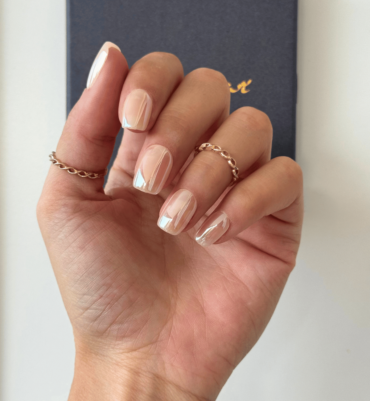 Pearlescent Nude with Iridescent Tip Nails — Short Winter Nails
