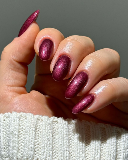 Metallic Shimmer Deep Burgundy Oval Nails Metallic Shimmer Deep Burgundy Oval Nails β Burgundy Nails