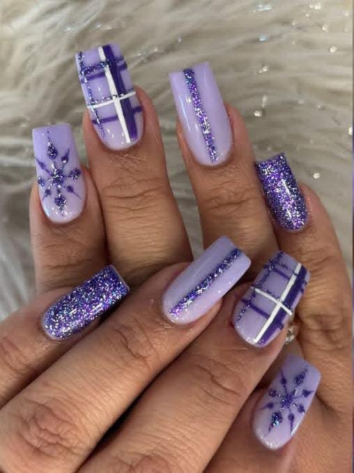 Lavender and Deep Purple Plaid Lavender and Deep Purple Plaid β Winter Purple Nails