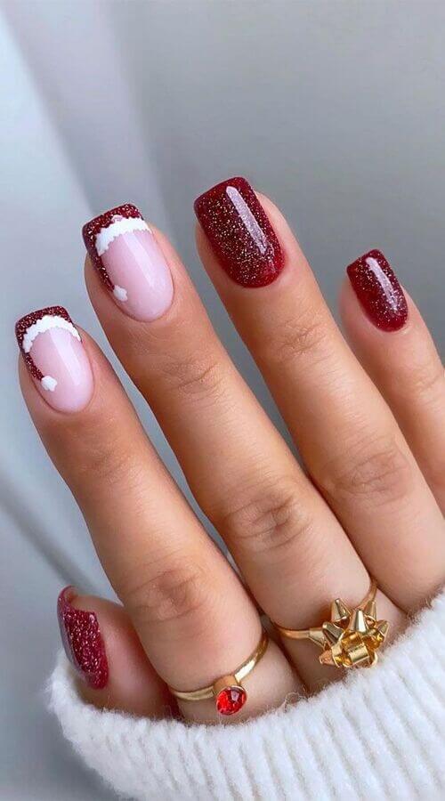 Santa Hat French Tips with Glitter Accent — Christmas Nails for Kids 2026