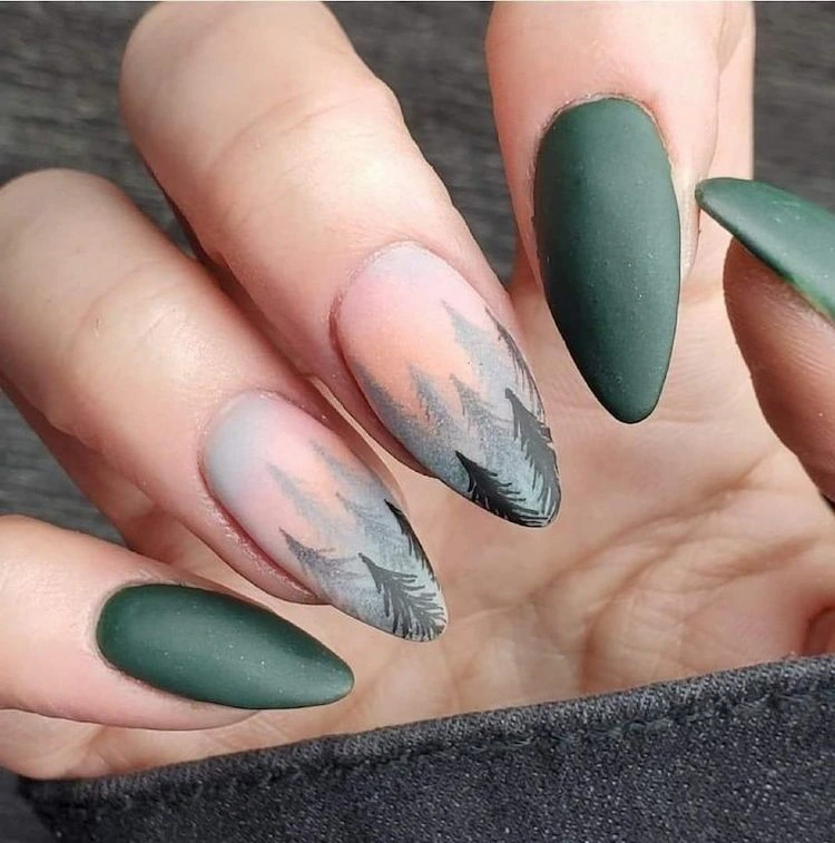 Matte Forest Green Pine Tree Gradient Matte Forest Green Pine Tree Gradient β Winter Matte Nails
