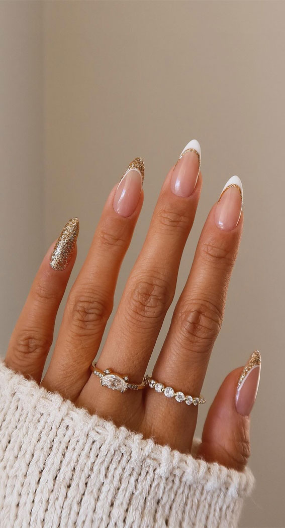 Classic French with Gold Glitter Accents Classic French with Gold Glitter Accents β Classy New Years Nails 2027