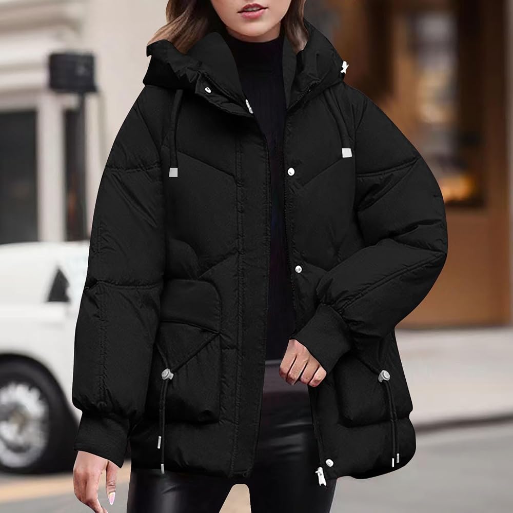 Oversized Black Hooded Puffer Jacket for Maximum Casual Comfort — Winter Jackets for Women