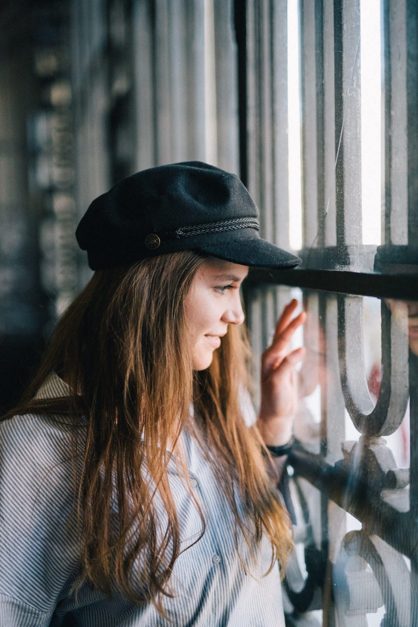 Striped Button-Down Shirt with Cap — Winter School Outfits