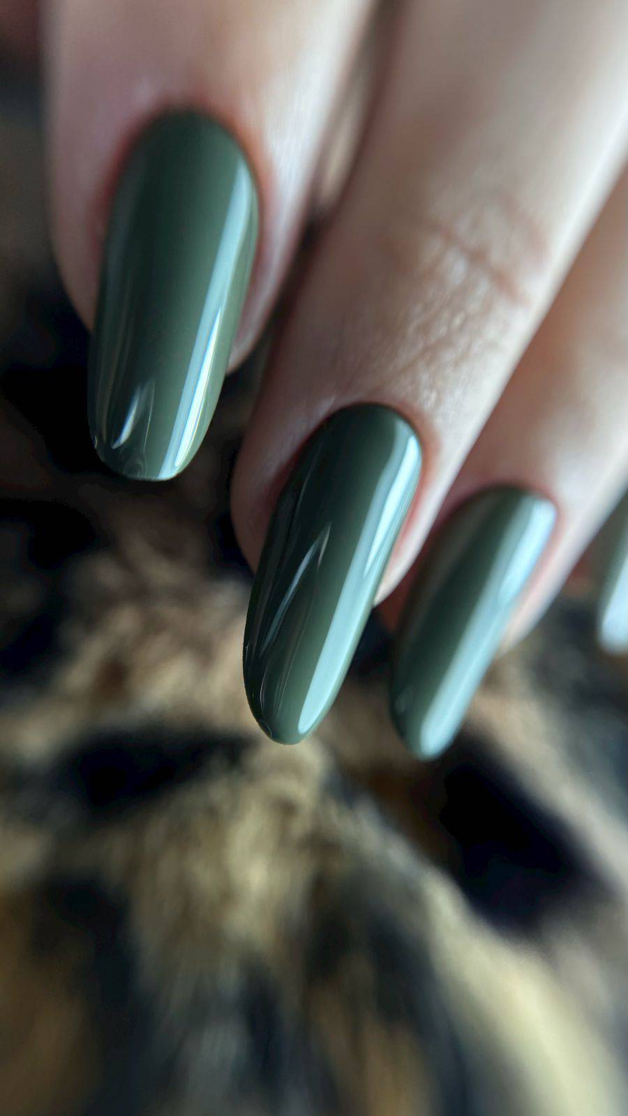 Glossy Visual Idea — Dark Green Winter Nails