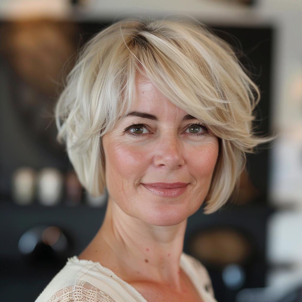 Platinum Blonde Layered Bob With Volume — Winter Haircuts for Women Over 60