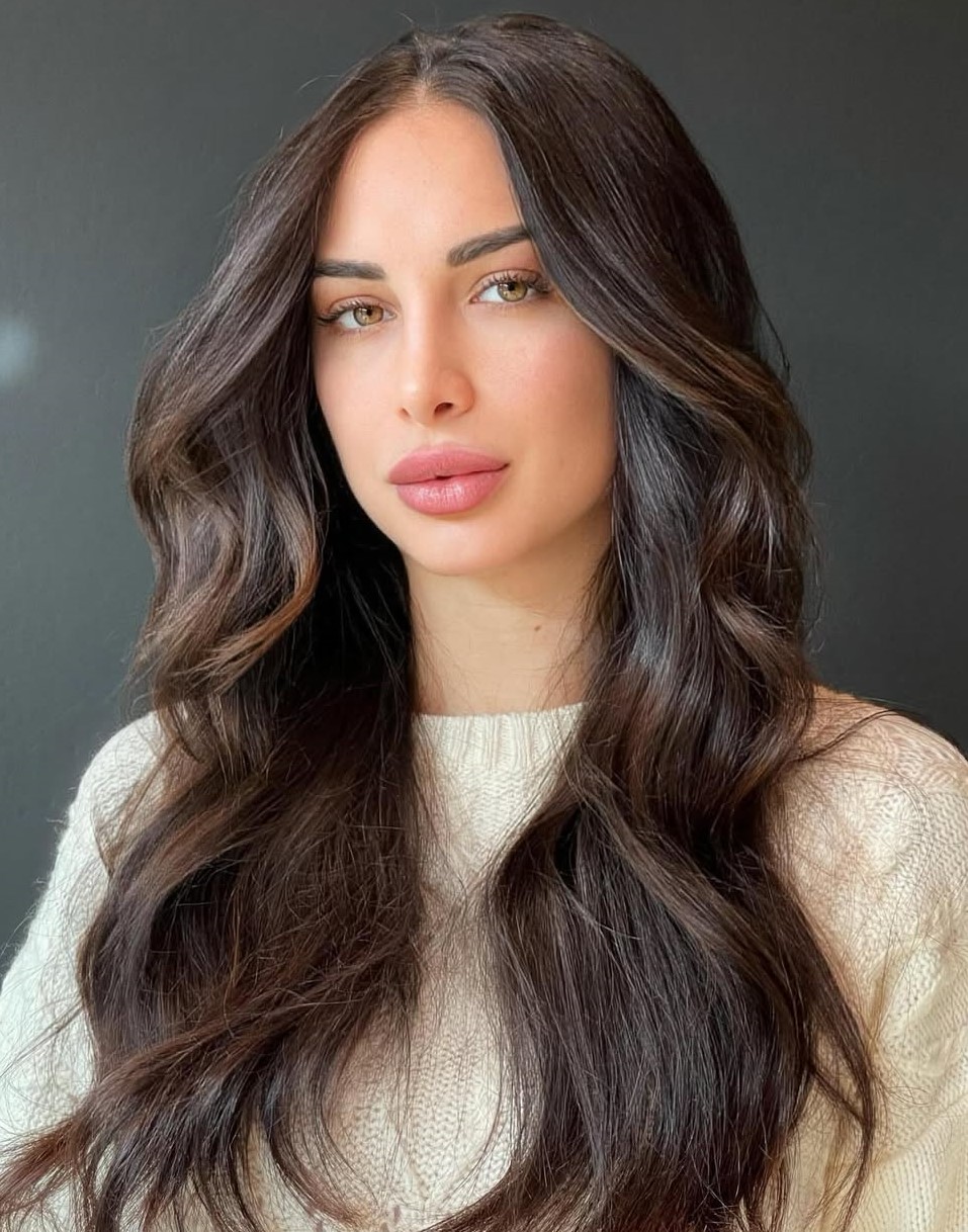 Layers Mid-Back Wavy Espresso Blowout — Espresso Brown Hair