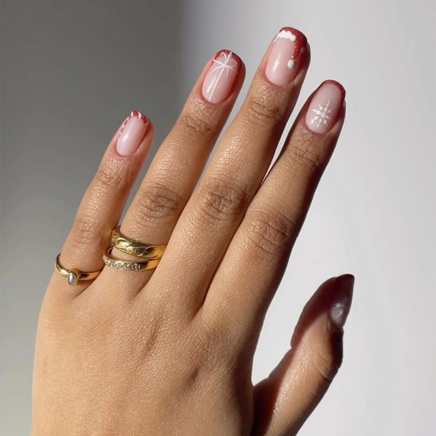 Sparkling Red Glitter French with Snowflakes Sparkling Red Glitter French with Snowflakes β Christmas Nail Art 2026
