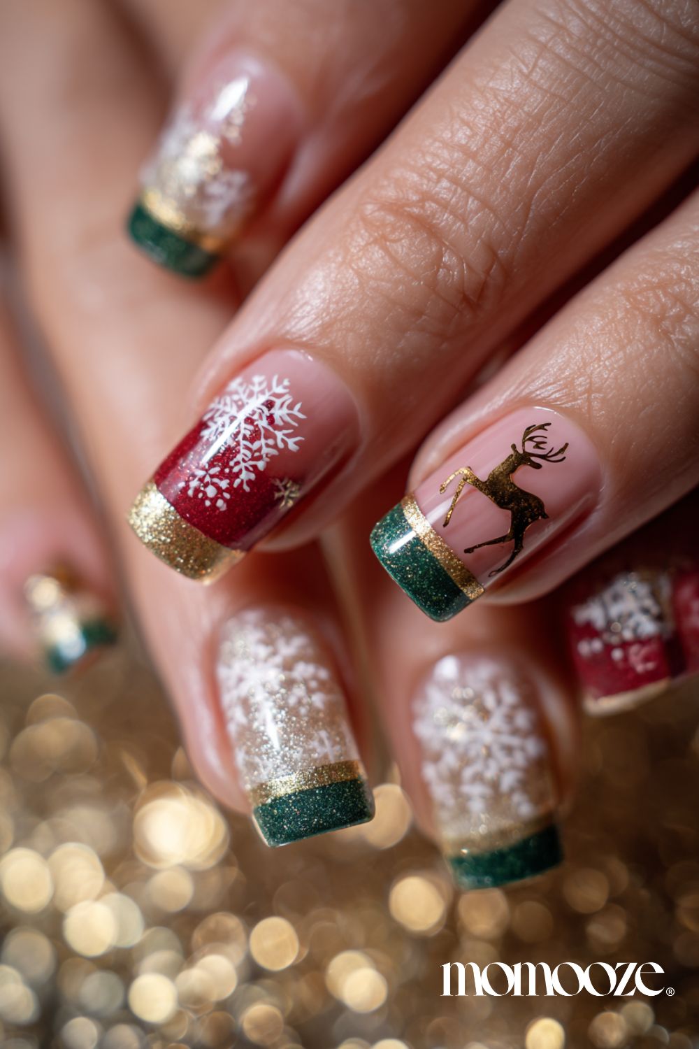 Detailed Snowflake And Reindeer Art Visual Idea Detailed Snowflake And Reindeer Art Visual Idea β Red and Green Christmas Nails 2026