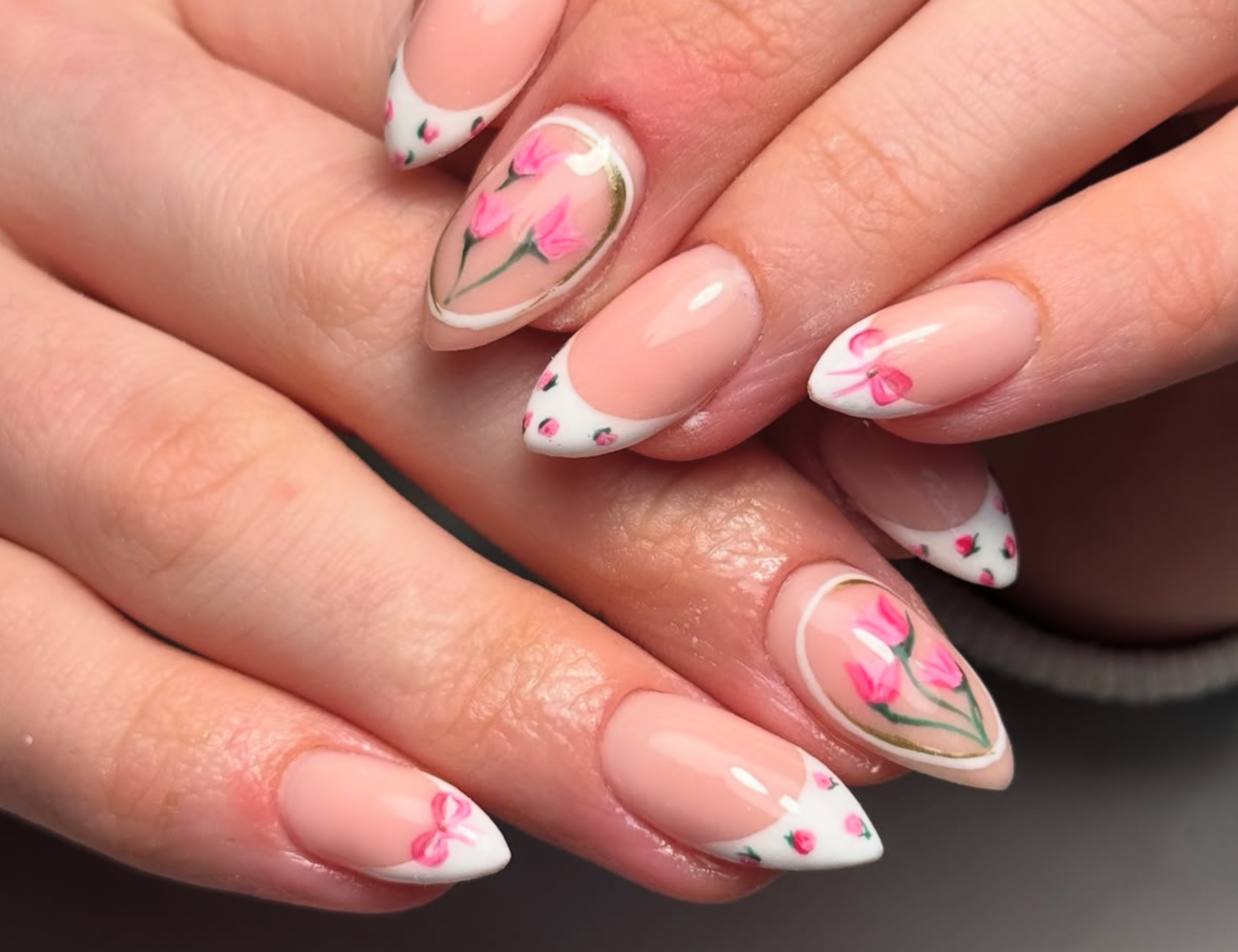 Pink White Green Visual Idea — Winter to Spring Transition Nails