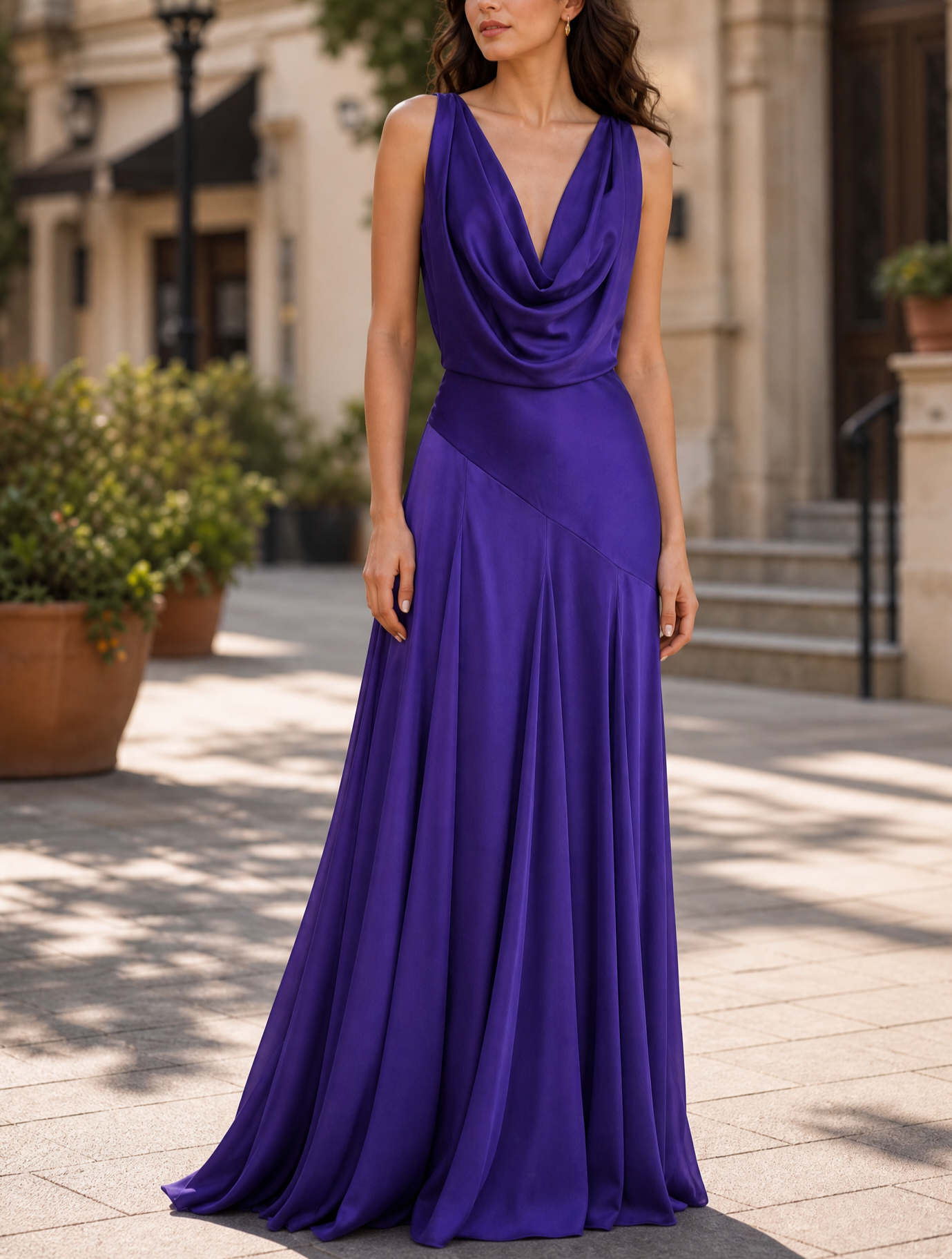 Royal Purple Satin Gown with Cowl Neck Royal Purple Satin Gown with Cowl Neck β Royal Purple Outfits