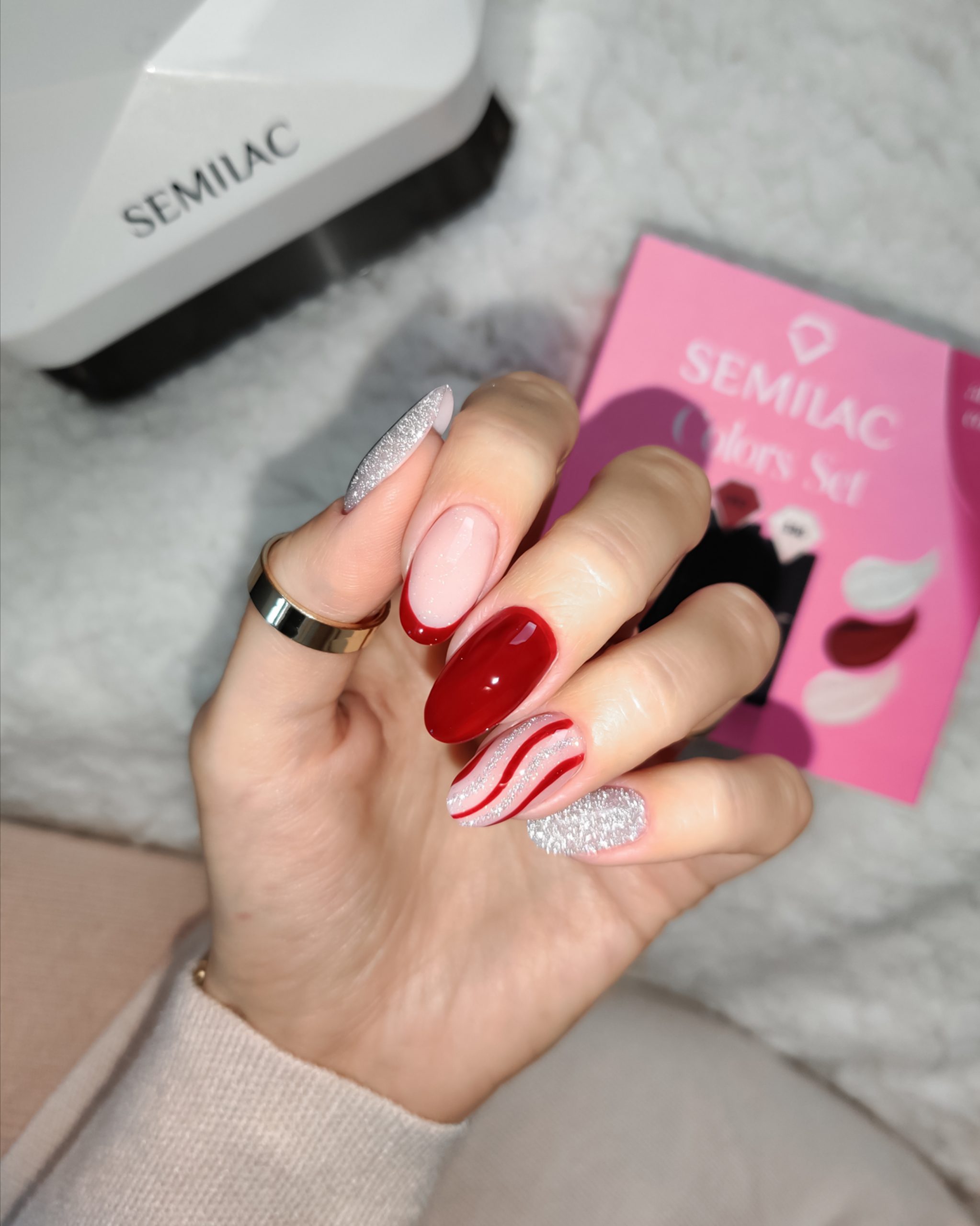 Almond Nails with Candy Cane Stripes and Glitter Almond Nails with Candy Cane Stripes and Glitter β Subtle Christmas Nails 2026