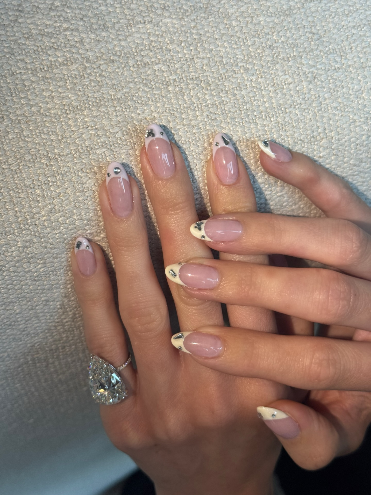 Rhinestone French Tip Almond Nails Rhinestone French Tip Almond Nails β Holiday Nails 2026