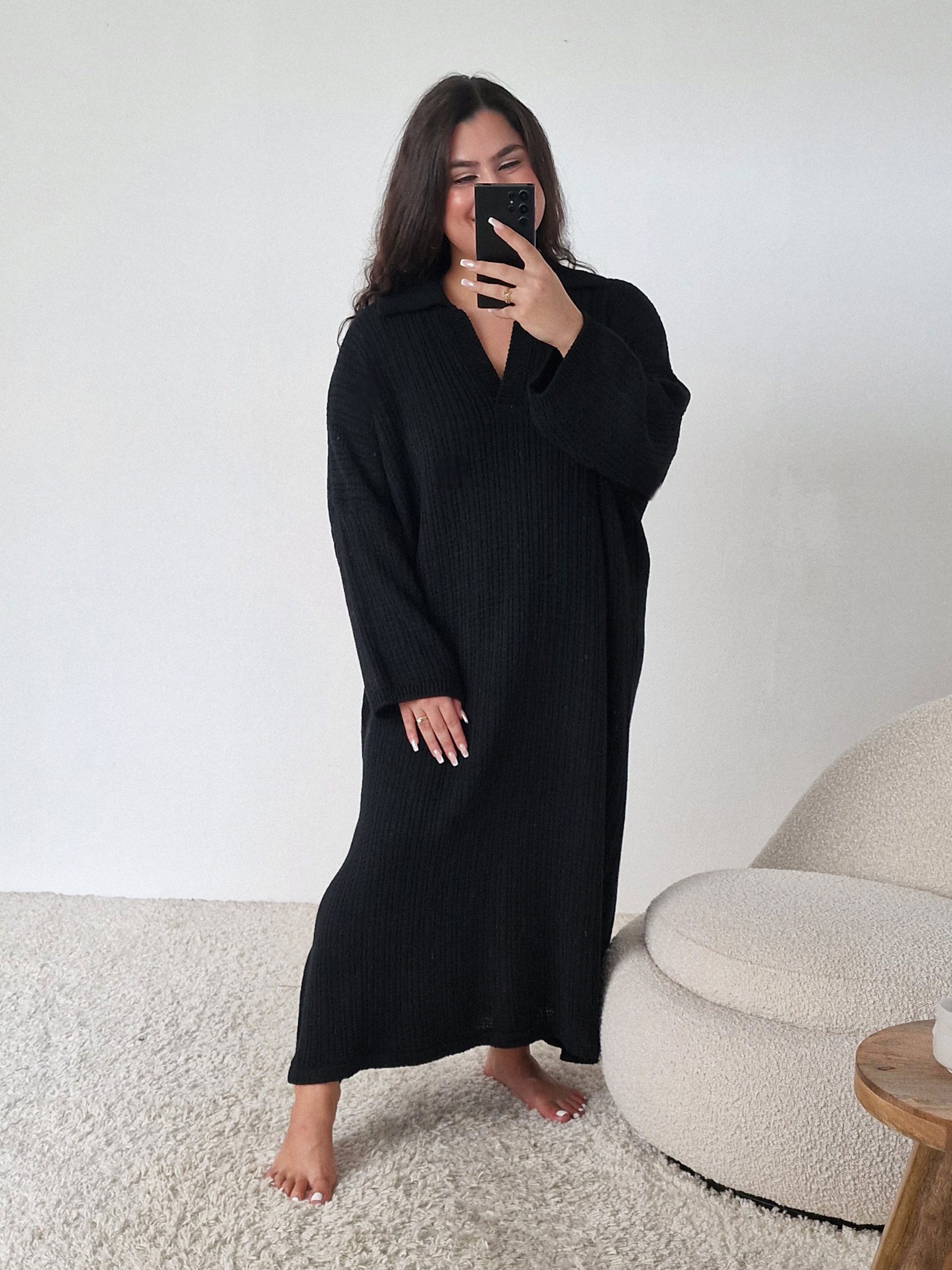 Chocolate Brown Off-Shoulder Maxi Dress — Sweater Dress Outfits