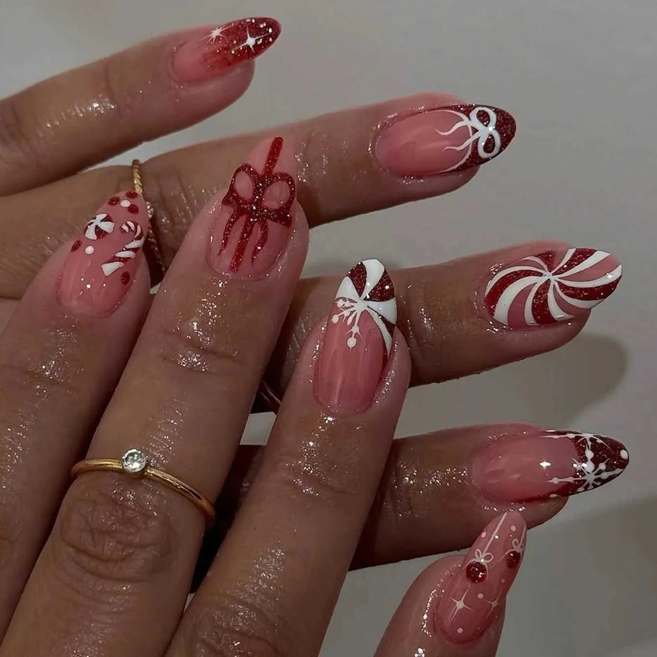 Long Almond Christmas Motif Mix Long Almond Christmas Motif Mix β Cherry Red Christmas Nails 2026
