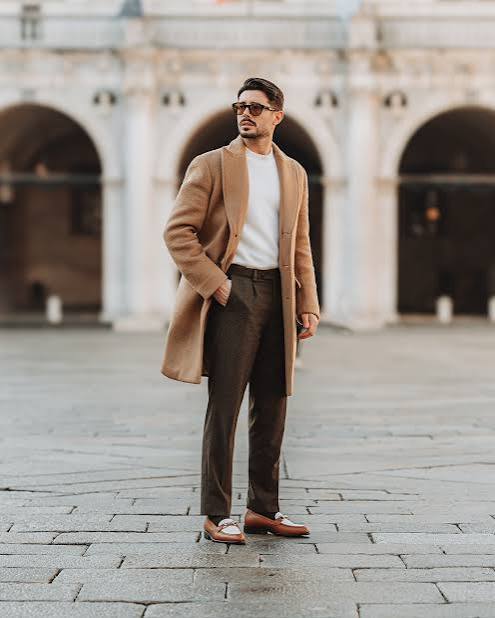 Camel Wool Coat Over a T-Shirt and Jeans Camel Wool Coat Over a T-Shirt and Jeans β Winter Outfits for Men
