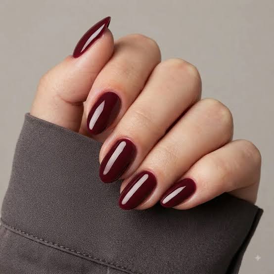 Medium Almond Subtle Shimmer Burgundy Medium Almond Subtle Shimmer Burgundy β Wine Christmas Nails 2026