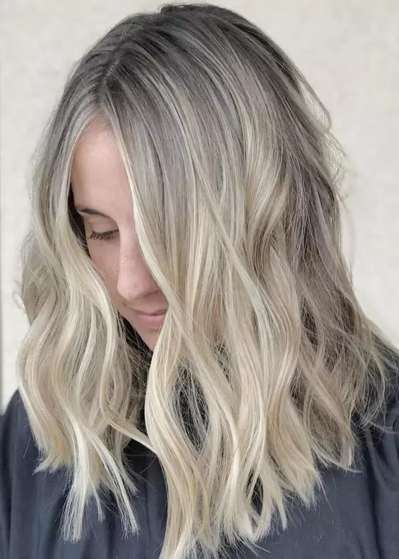 Ash Blonde Lob With Root Shadow Ash Blonde Lob With Root Shadow β Winter Hair Colors for Blue Eyes