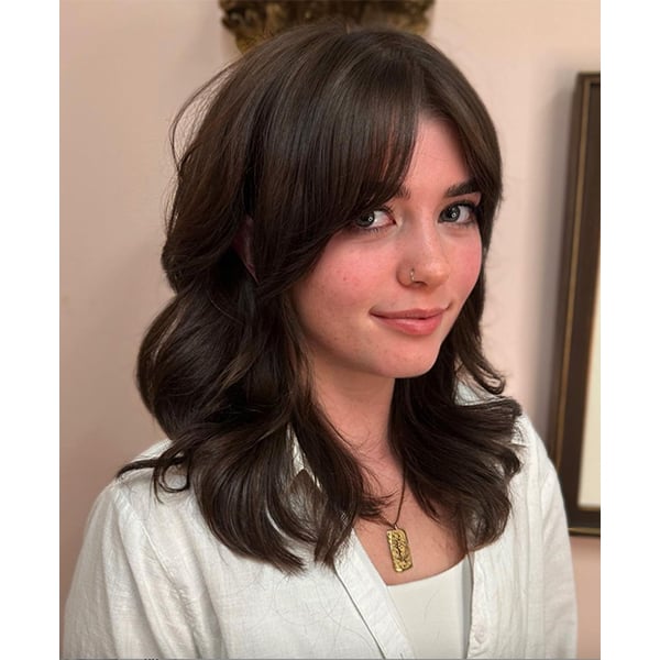 Layered Shag With Face-Framing Bangs Layered Shag With Face-Framing Bangs β Winter Hairstyles with Bangs