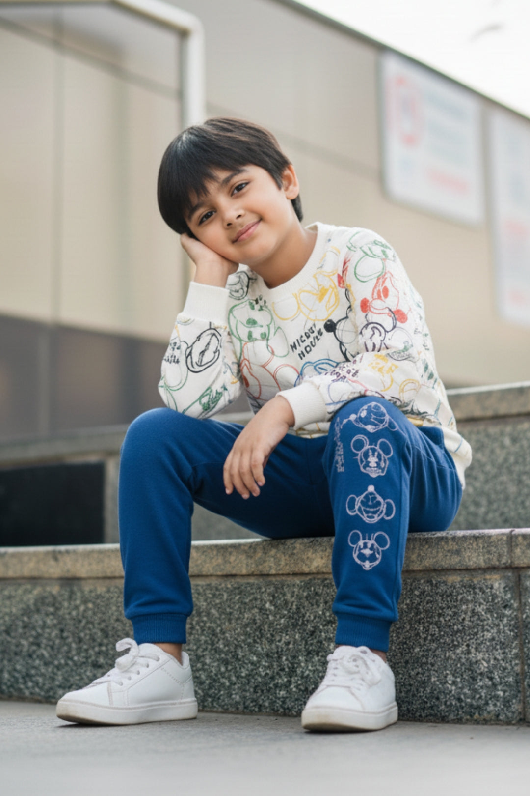 Mickey Mouse Print Sweatshirt and Blue Sweatpants for Relaxed Casual Wear Disney Winter Outfits