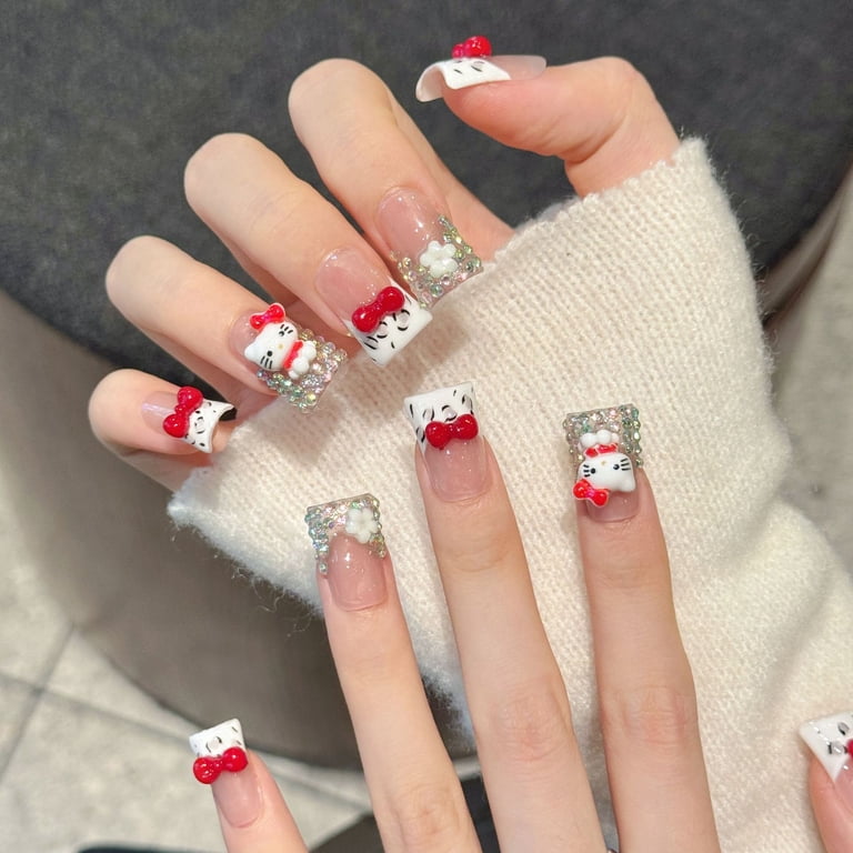 Short Square Clear 3D Hello Kitty Figures Short Square Clear 3D Hello Kitty Figures β Hello Kitty Christmas Nails 2026
