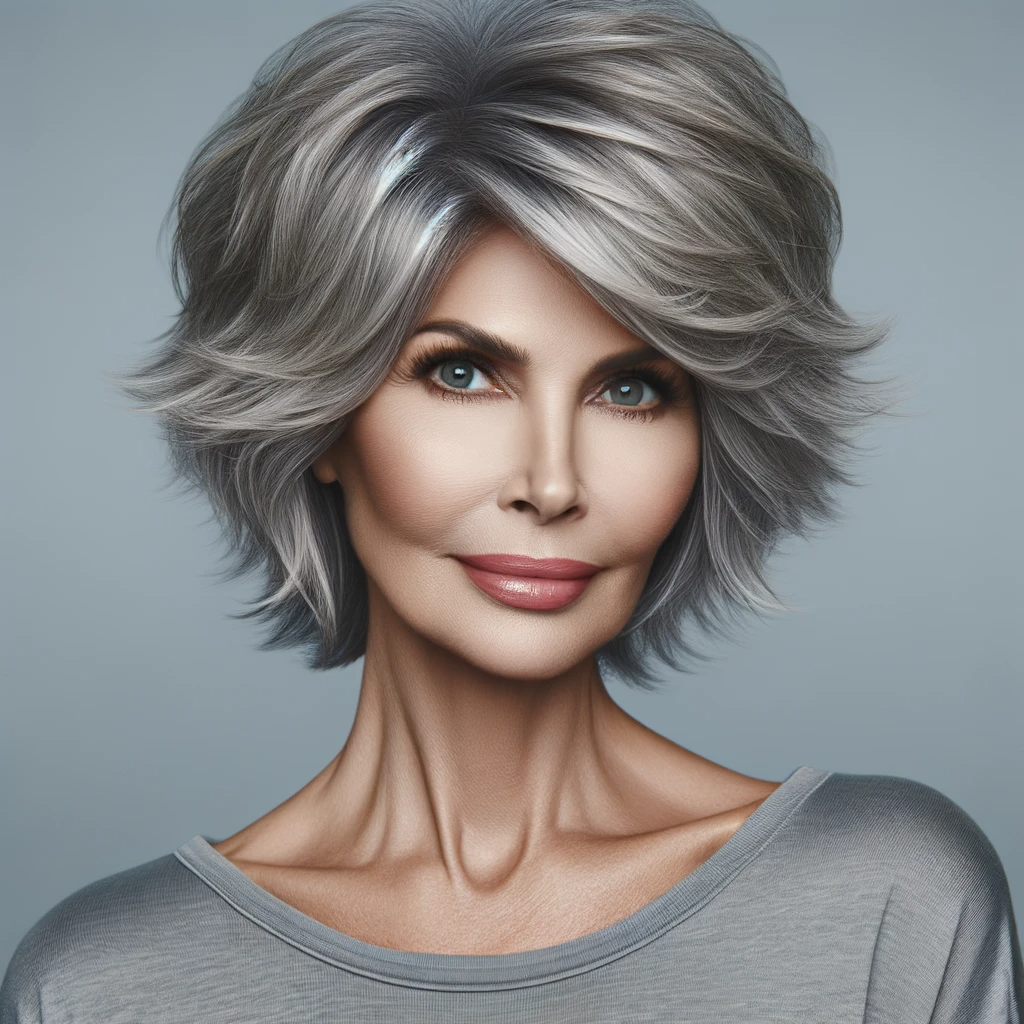 Short Layered Silver Grey Shag With Fringe — Winter Haircuts for Women Over 60