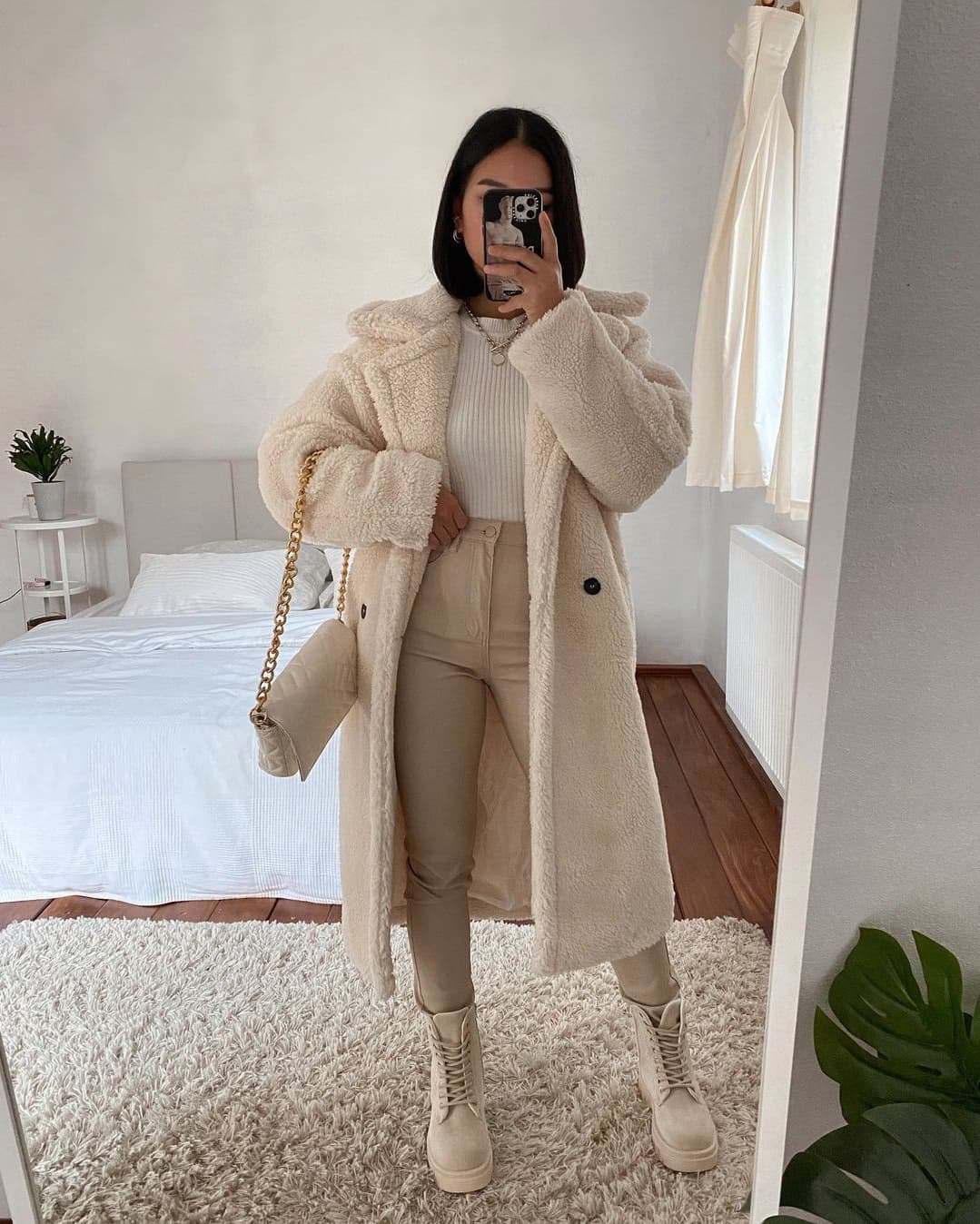 Teddy Coat Comfort with Straight-Leg Pants — Winter School Outfits
