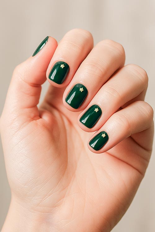 Deep Green Gold Star Decal Squares Deep Green Gold Star Decal Squares β Simple Christmas Nails 2026