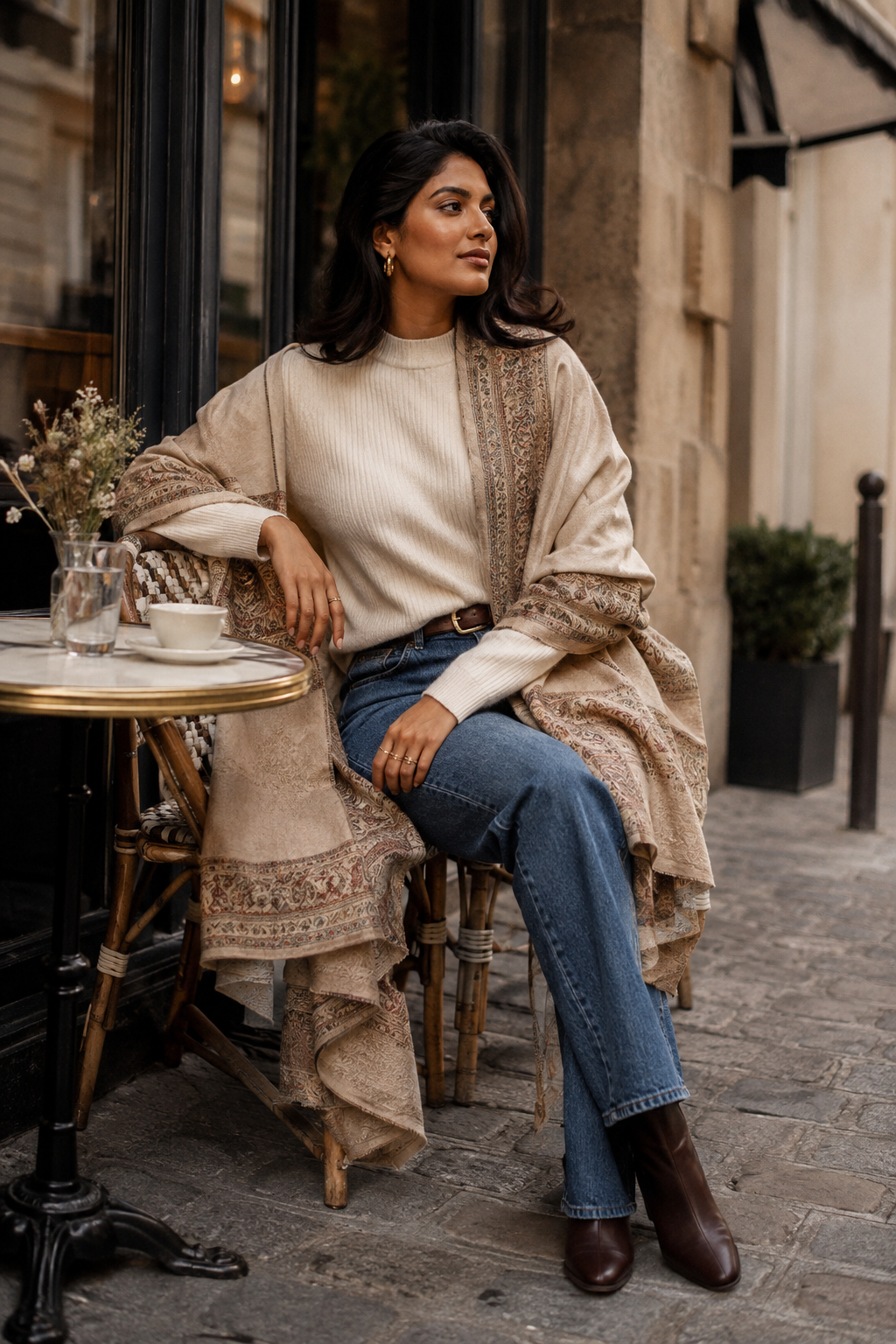 Elegant Casual: Wide Leg Jeans with a Statement Shawl — Winter Outfits with Wide Leg Jeans