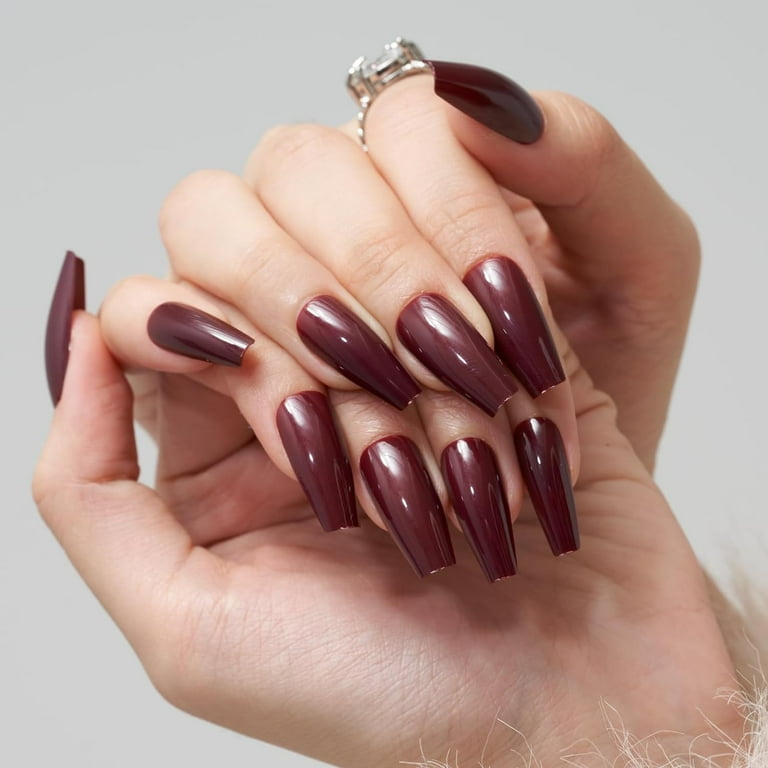 Muted Red-Brown Glossy Coffin Nails Muted Red-Brown Glossy Coffin Nails β Long Winter Coffin Nails