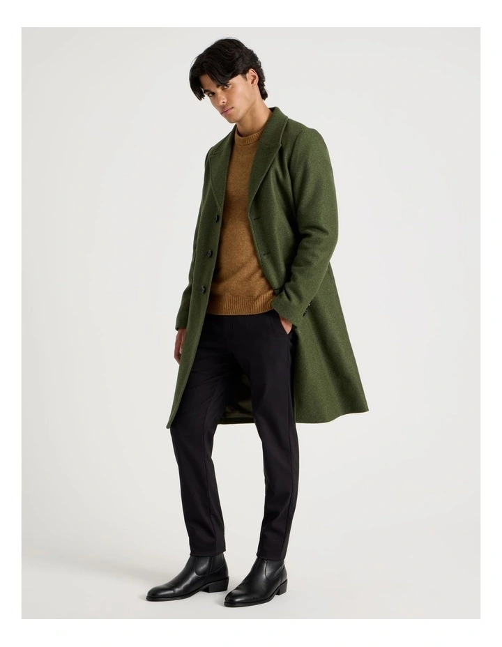 Olive Green Car Coat with Tan Sweater and Chelsea Boots — Car Coat Outfits