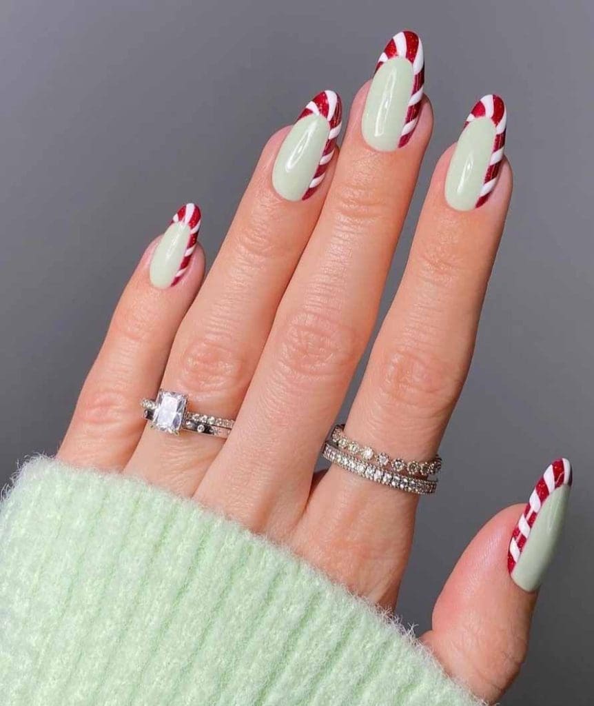 Candy Cane French Tips Almond Nails — Minimalist Christmas Nails 2026